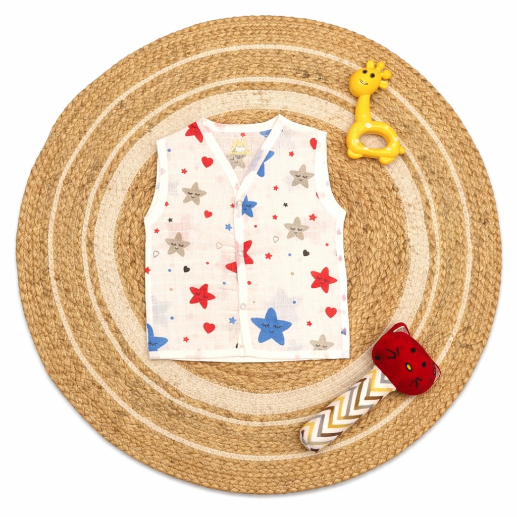 Premium Pure Cotton Muslin Jabla Front Button Sleeveless code:NBE